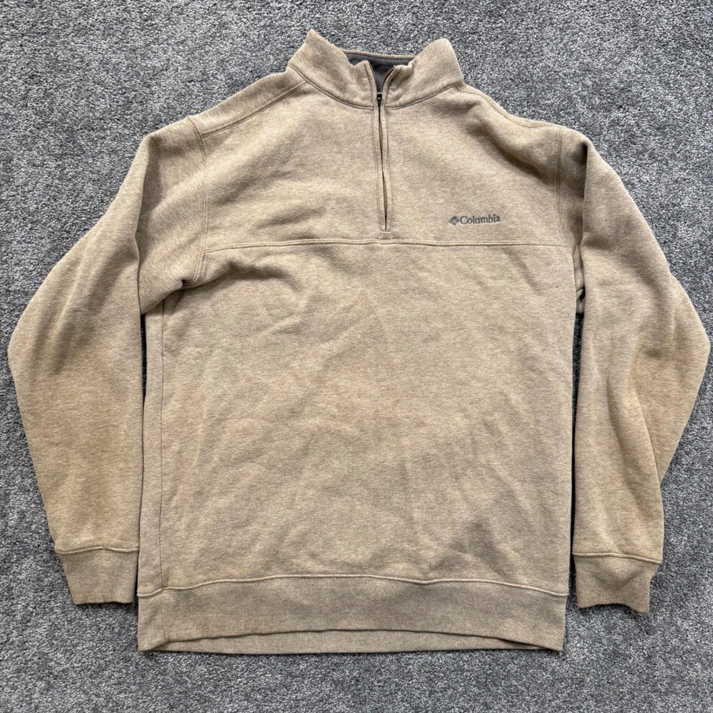 Columbia Mens M 1/4 Zip Pullover Sweatshirt Tan Fleece Mock Neck AM6771 Size M